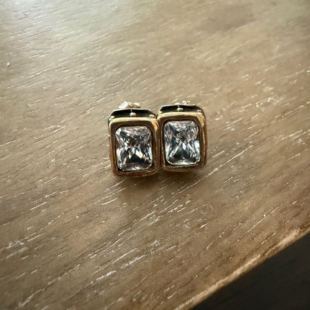 Karyn Chopik Bronze Earrings with cubic zirconia stone.